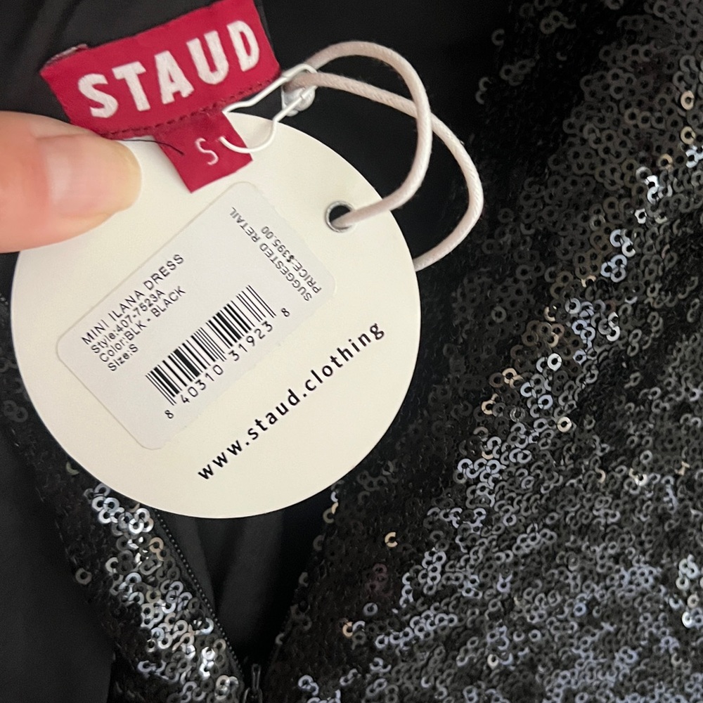NWT STAUD Black Sequin Mini Ilana Dress Bow Size Small - Picture 11 of 11